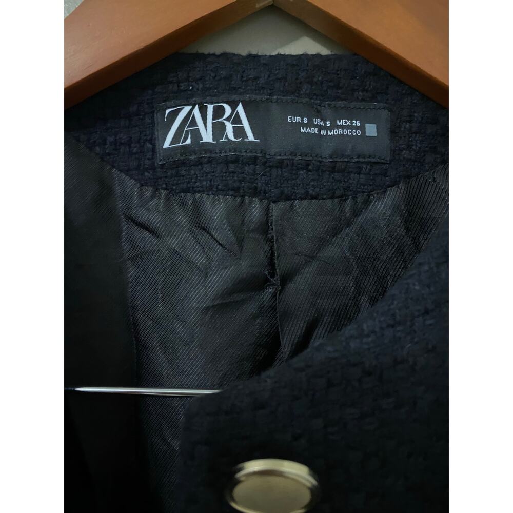 Zara Structured Blazer Lady Jacket Small Black Belted Gold Buttons Preppy Trendy - Picture 10 of 16